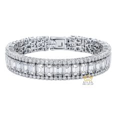 Lắc tay vàng trắng Au750 đính kim cương baguette