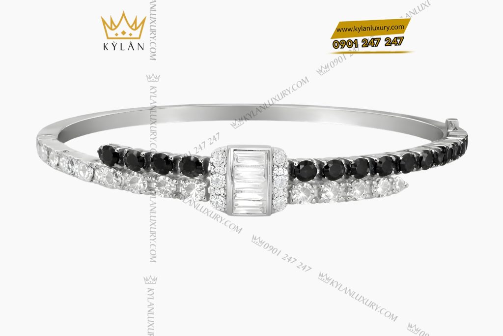 Kỳ Lân Luxury Lac tay vang trang Au750 dinh kim cuong va da quy den 2 Lắc tay vàng trắng Au750 đính kim cương và đá quý đen