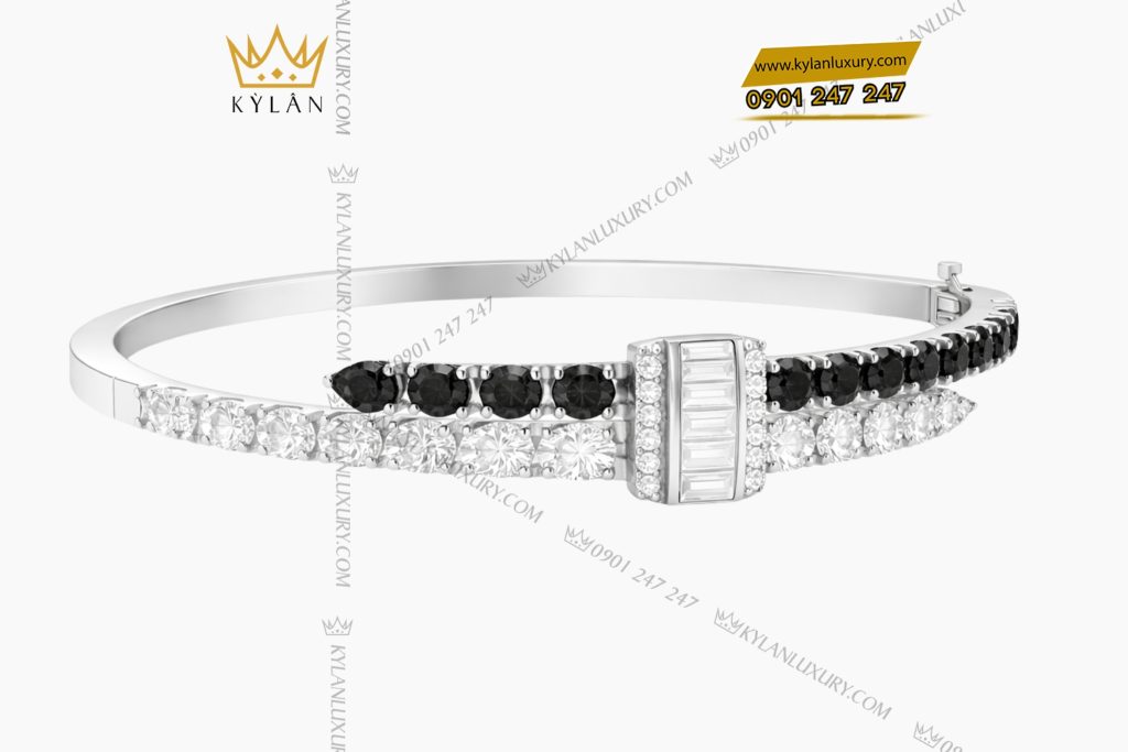 Lắc tay vàng trắng Au750 đính kim cương và đá quý đen