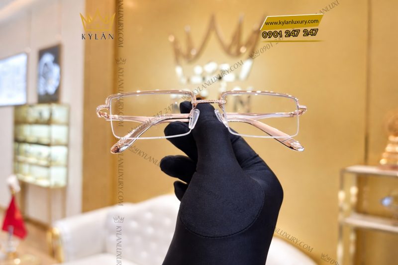 Mắt kính vàng hồng Au750 đính kim cương