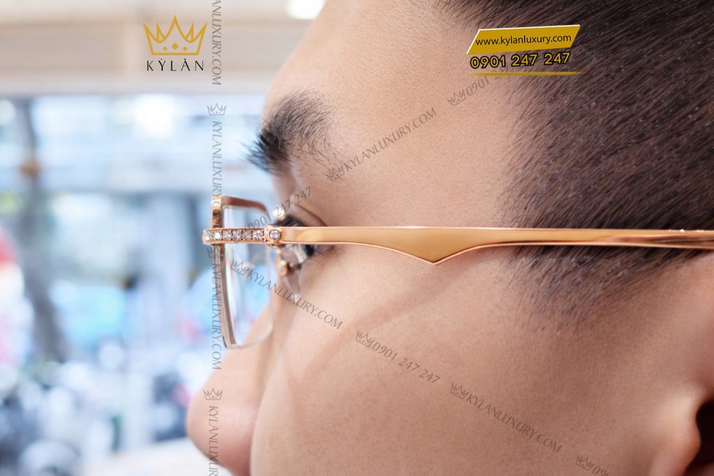 Mắt kính vàng hồng Au750 đính kim cương