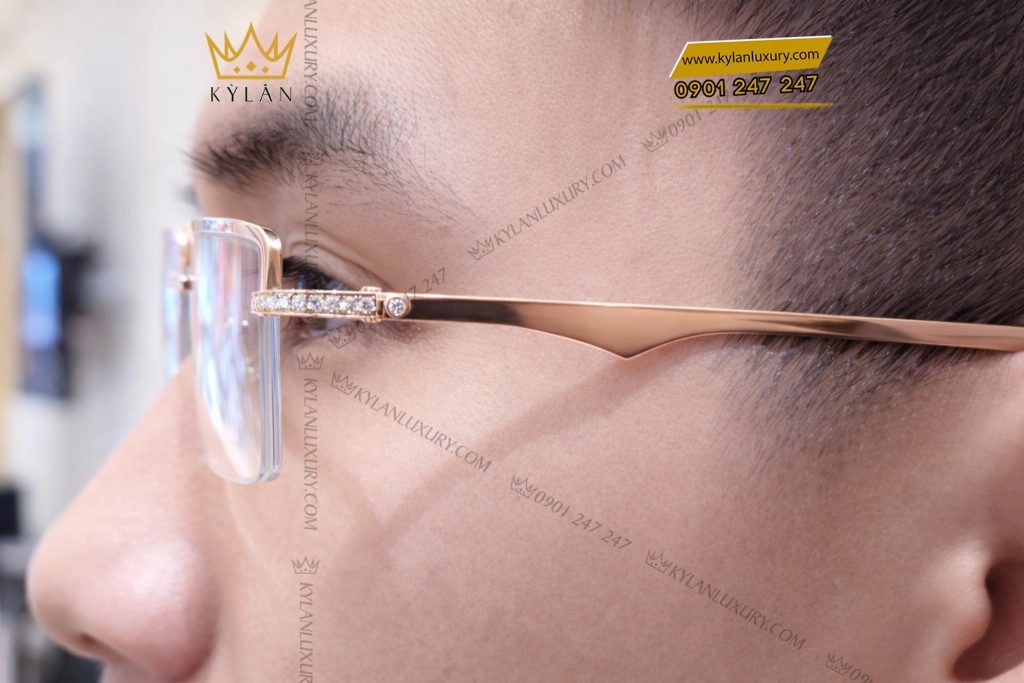 Mắt kính vàng hồng Au750 đính kim cương