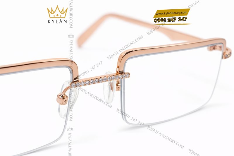 Mắt kính vàng hồng Au750 đính kim cương
