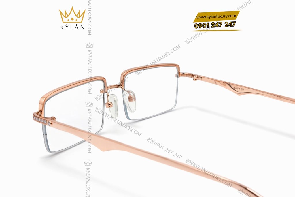 Mắt kính vàng hồng Au750 đính kim cương