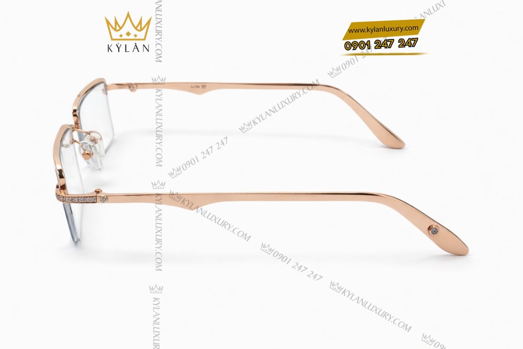 Mắt kính vàng hồng Au750 đính kim cương