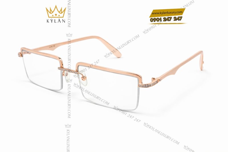 Mắt kính vàng hồng Au750 đính kim cương