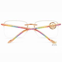 Mắt kính vàng hồng Au750 đính kim cương và đá quý Rainbow