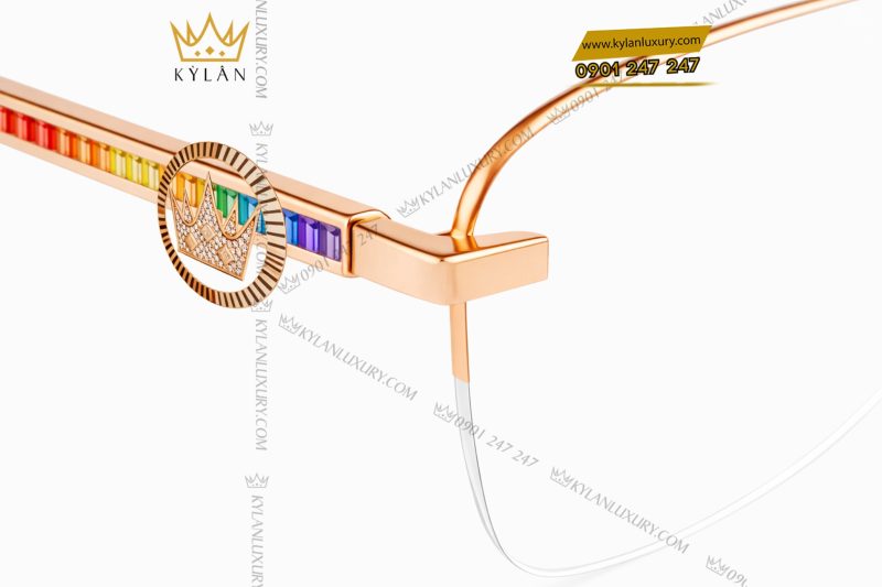 Mắt kính vàng hồng Au750 đính kim cương và đá quý Rainbow
