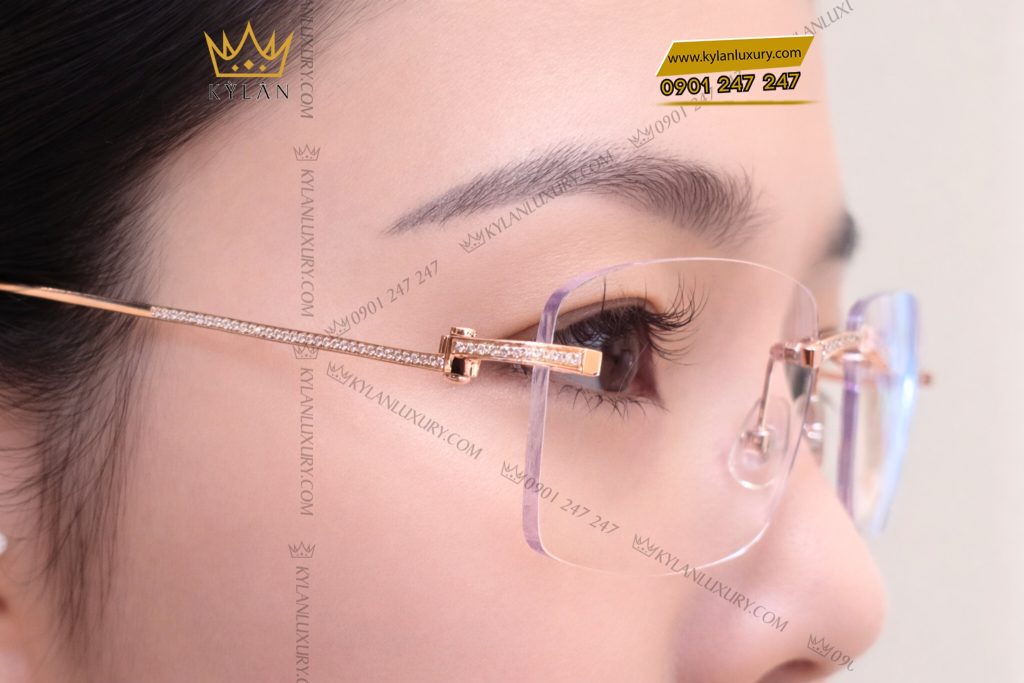 Mắt kính vàng hồng Au750 đính kim cương và viên chủ 3ly9