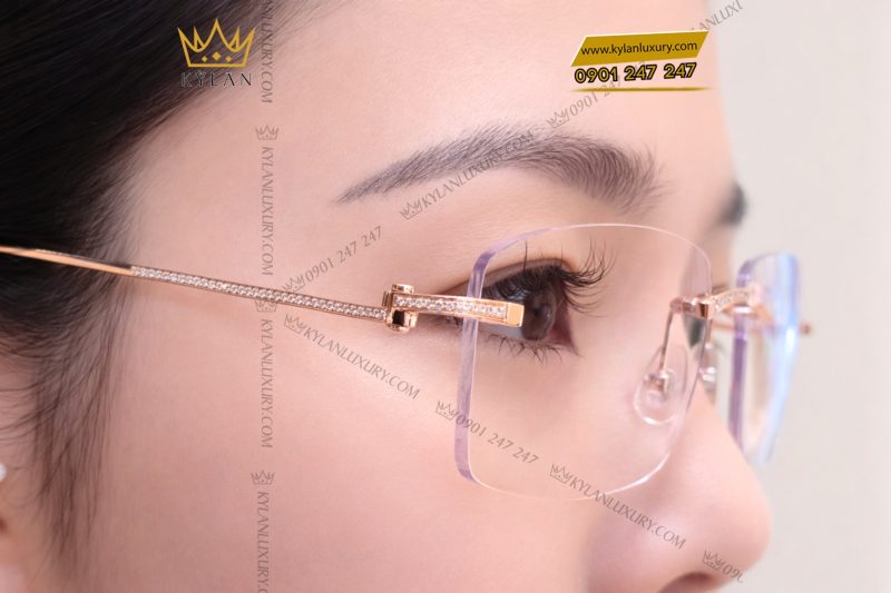 Mắt kính vàng hồng Au750 đính kim cương và viên chủ 3ly9