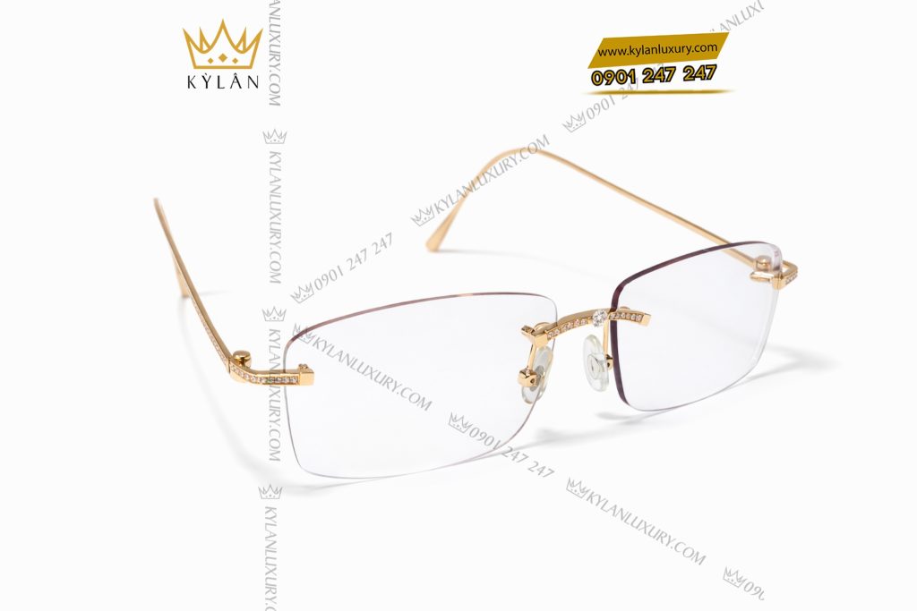 Mắt kính vàng hồng Au750 đính kim cương và viên chủ 3ly9