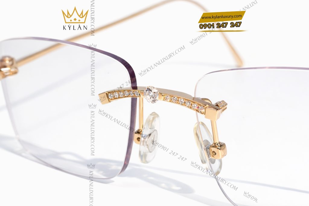Mắt kính vàng hồng Au750 đính kim cương và viên chủ 3ly9