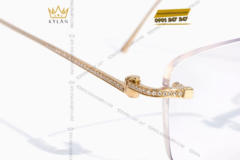 Mắt kính vàng hồng Au750 đính kim cương và viên chủ 3ly9