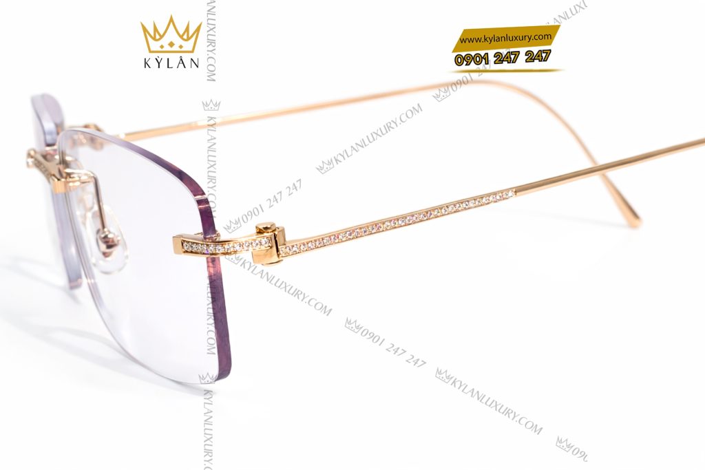 Mắt kính vàng hồng Au750 đính kim cương và viên chủ 3ly9