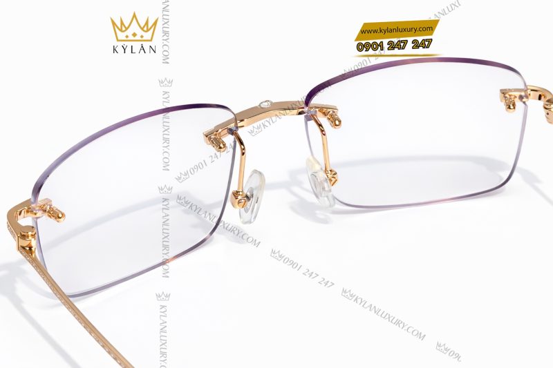 Mắt kính vàng hồng Au750 đính kim cương và viên chủ 3ly9