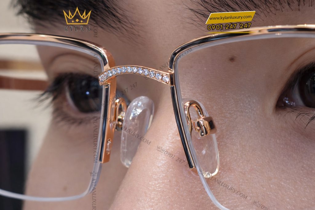 Mắt kính vàng hồng Au750 đính kim cương 7 Mắt kính vàng hồng nguyên khối Au750 đính kim cương