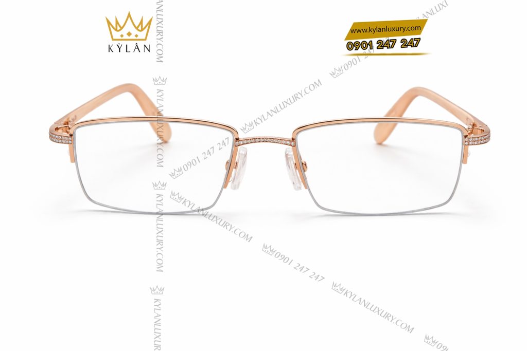 Mắt kính vàng hồng Au750 đính kim cương 2 Mắt kính vàng hồng nguyên khối Au750 đính kim cương