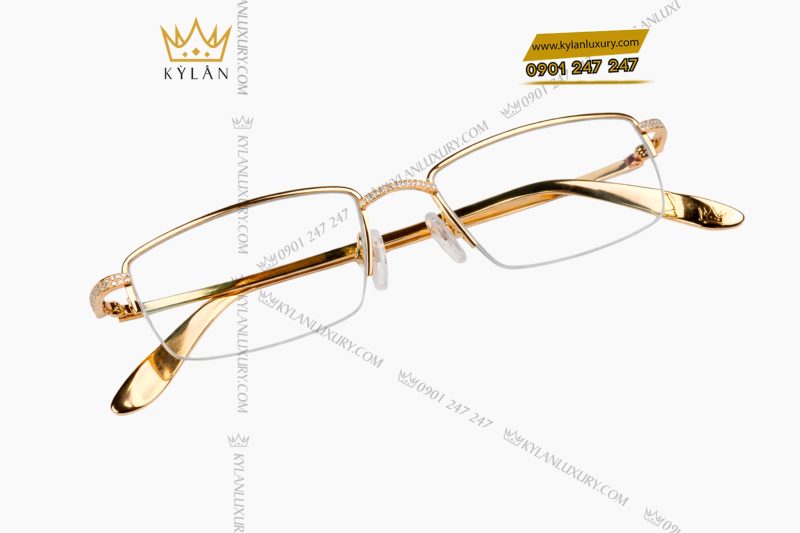 Mắt kính vàng hồng Au750 đính kim cương
