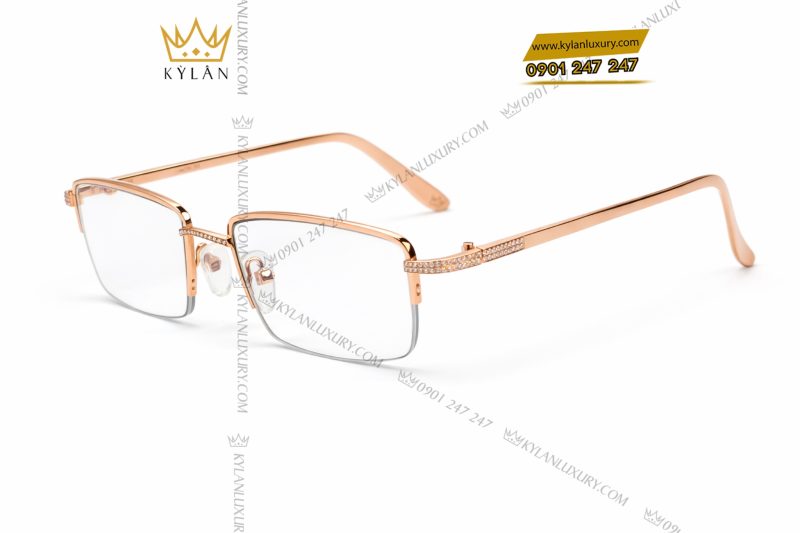 Mắt kính vàng hồng Au750 đính kim cương