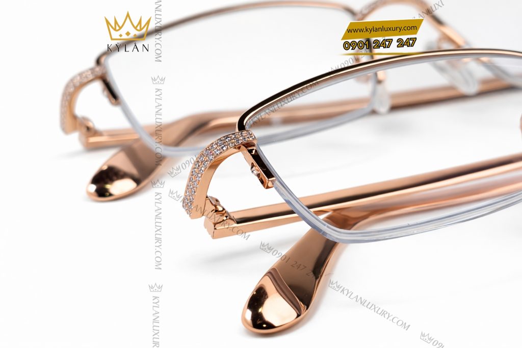 Mắt kính vàng hồng Au750 đính kim cương 3 Mắt kính vàng hồng nguyên khối Au750 đính kim cương