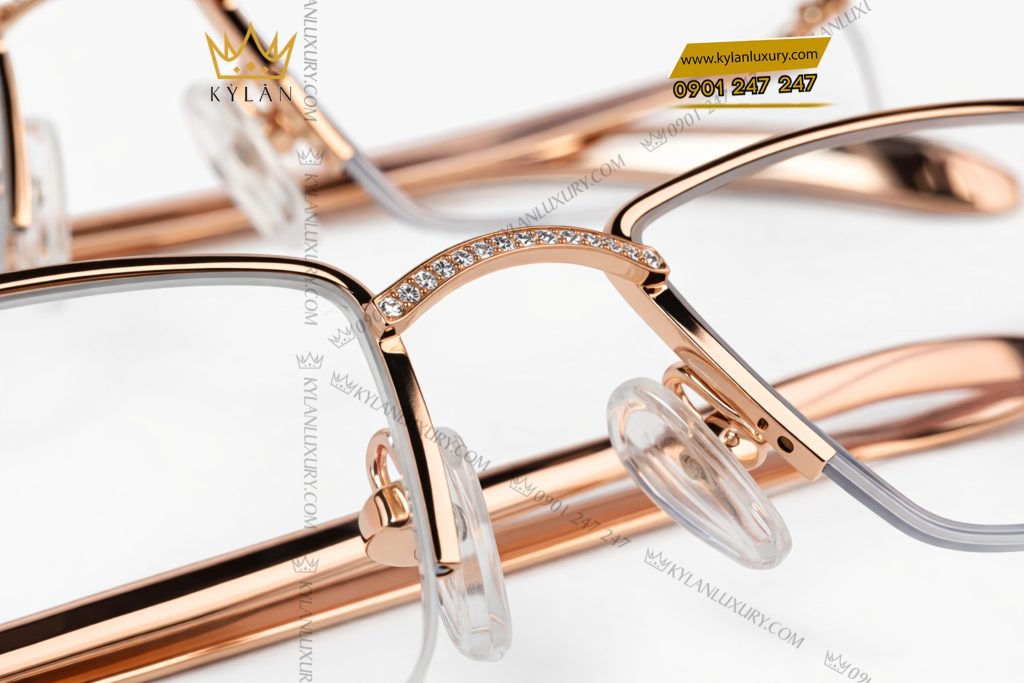 Mắt kính vàng hồng Au750 đính kim cương 4 Mắt kính vàng hồng nguyên khối Au750 đính kim cương