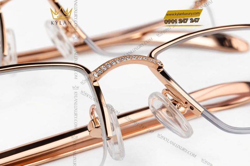 Mắt kính vàng hồng Au750 đính kim cương