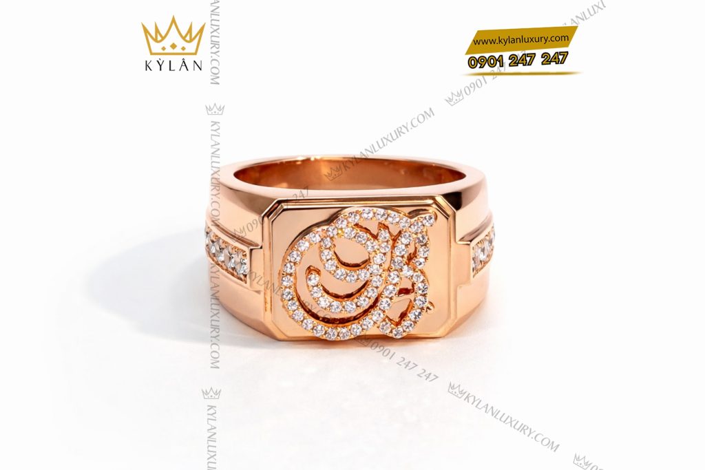 Nhẫn chữ B vàng hồng Au750 đính kim cương 5 Nhẫn chữ B vàng hồng Au750 đính kim cương