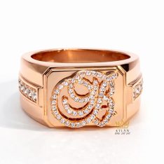 Nhẫn chữ B vàng hồng Au750 đính kim cương