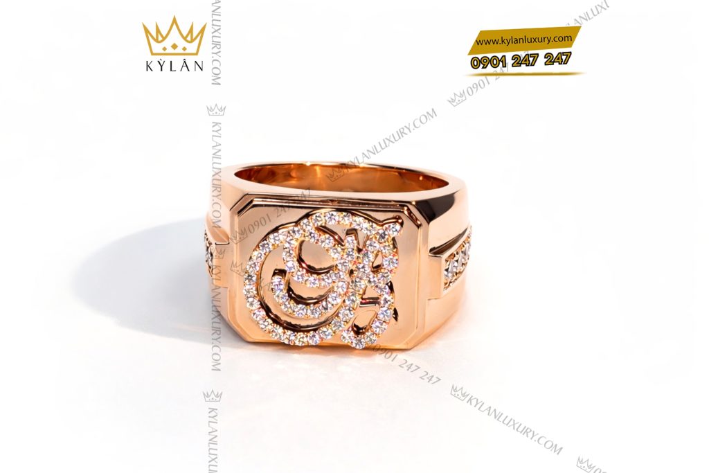 Nhẫn chữ B vàng hồng Au750 đính kim cương 2 Nhẫn chữ B vàng hồng Au750 đính kim cương