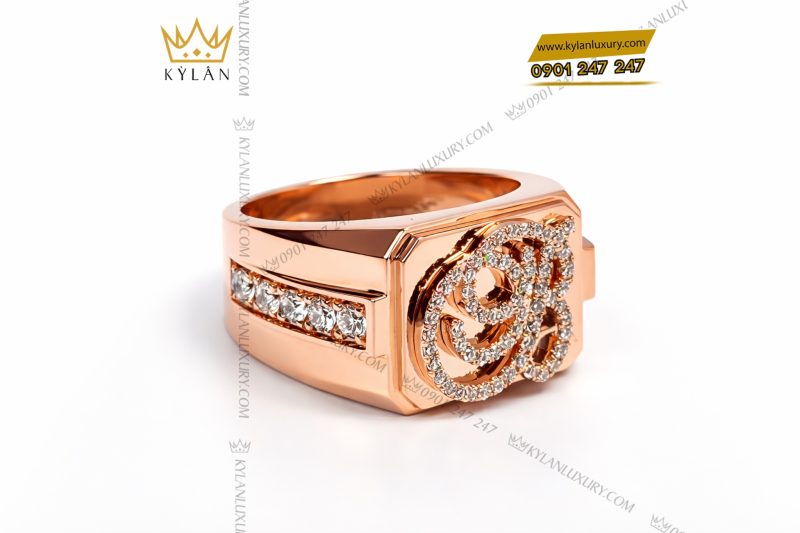 Nhẫn chữ B vàng hồng Au750 đính kim cương