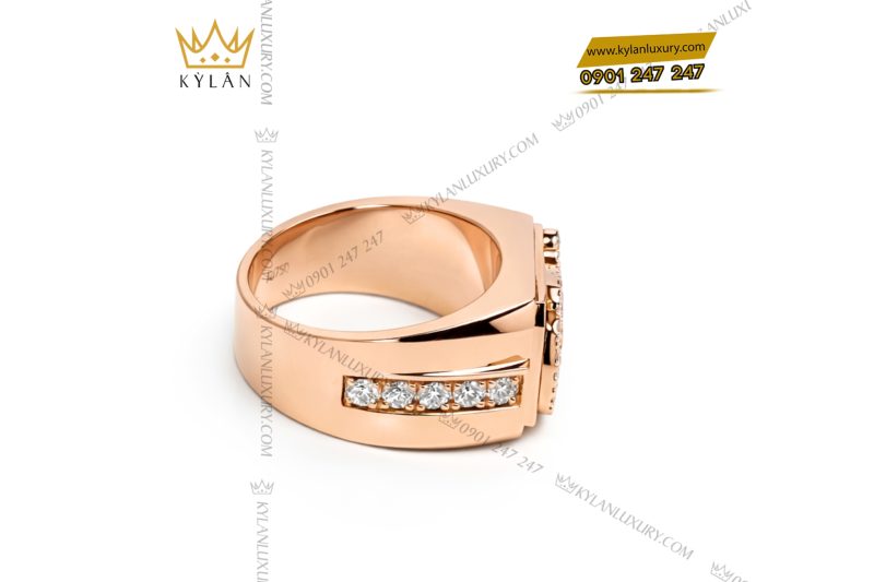 Nhẫn chữ B vàng hồng Au750 đính kim cương