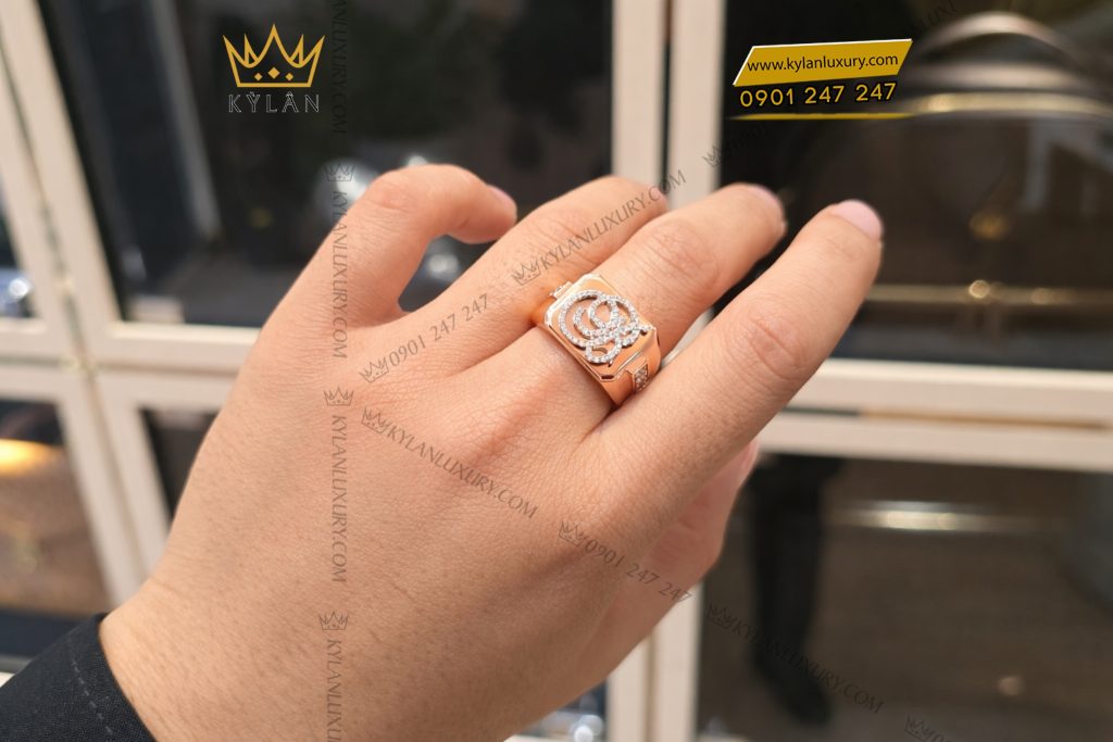 Nhẫn chữ B vàng hồng Au750 đính kim cương 6 Nhẫn chữ B vàng hồng Au750 đính kim cương