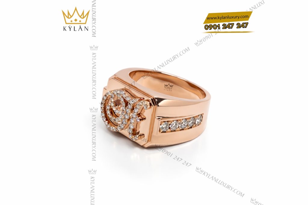 Kỳ Lân Luxury Nhan chu H vang hong Au750 dinh kim cuong 1 Nhẫn chữ H vàng hồng Au750 đính kim cương