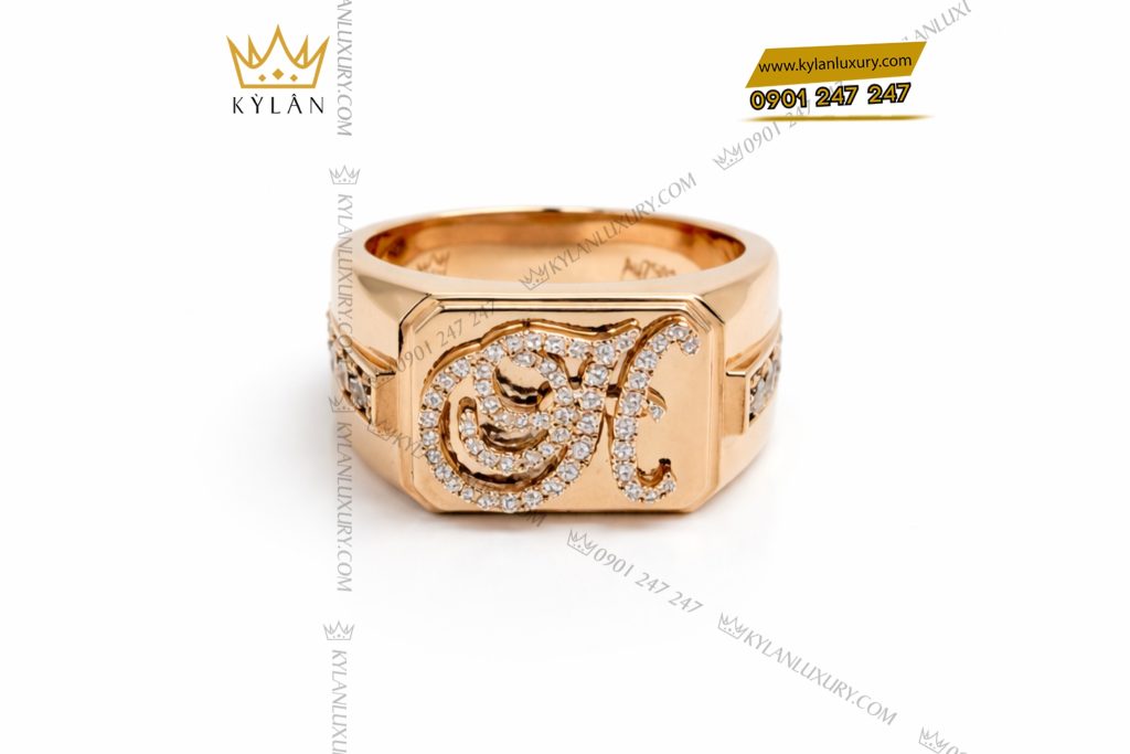 Nhẫn chữ H vàng hồng Au750 đính kim cương