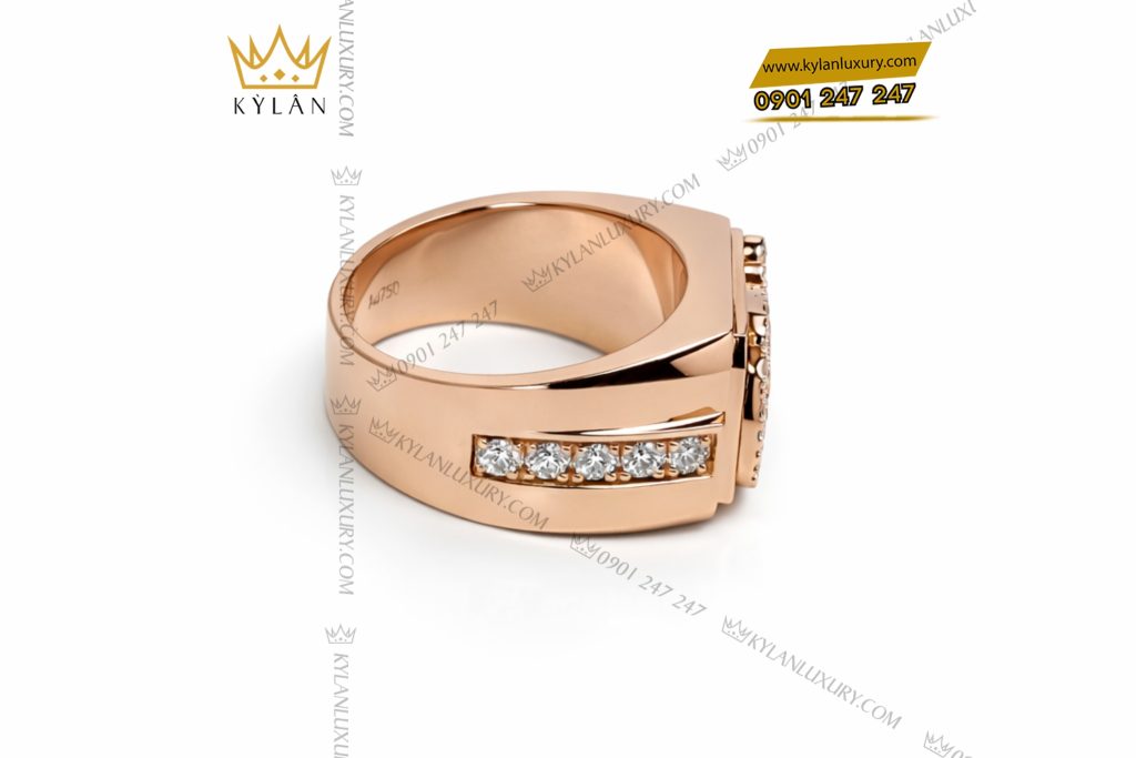 Nhẫn chữ H vàng hồng Au750 đính kim cương