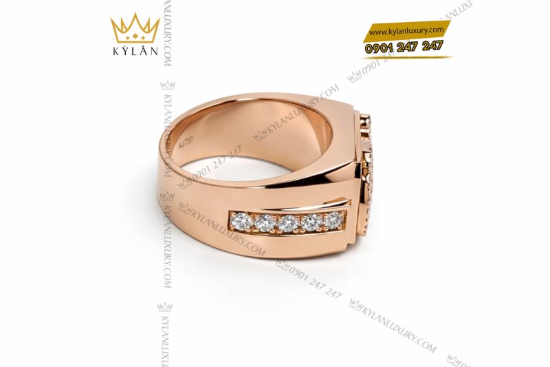 Nhẫn chữ H vàng hồng Au750 đính kim cương