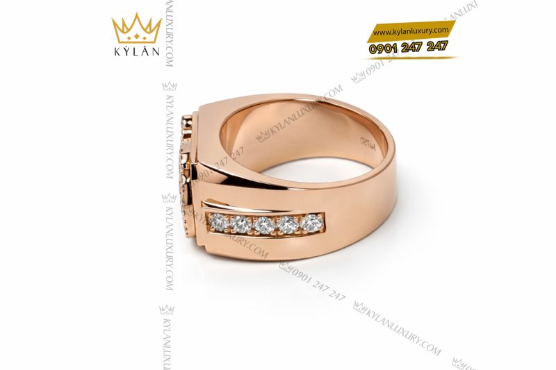 Nhẫn chữ H vàng hồng Au750 đính kim cương
