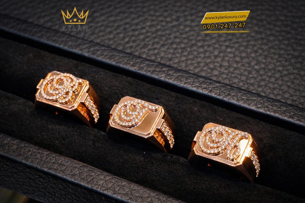 Kỳ Lân Luxury Nhan chu H vang hong Au750 dinh kim cuong 7 Nhẫn chữ H vàng hồng Au750 đính kim cương
