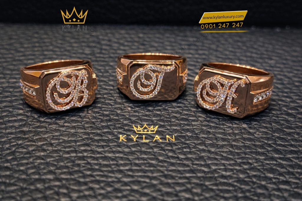 Kỳ Lân Luxury Nhan chu H vang hong Au750 dinh kim cuong 8 Nhẫn chữ H vàng hồng Au750 đính kim cương