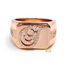 Nhẫn chữ T vàng hồng Au750 đính kim cương