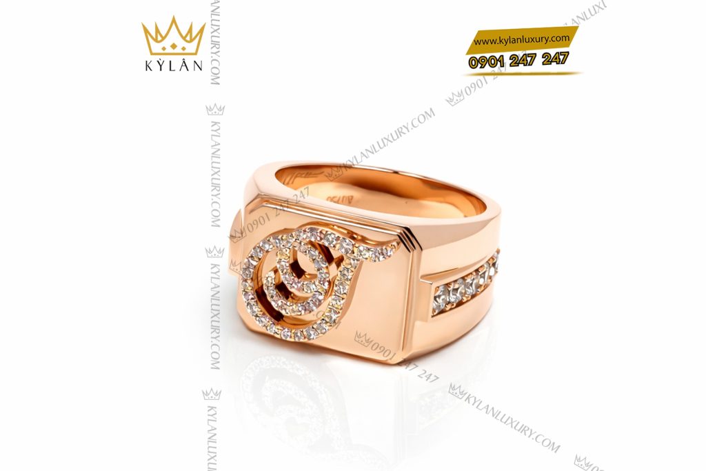 Nhẫn chữ T vàng hồng Au750 đính kim cương