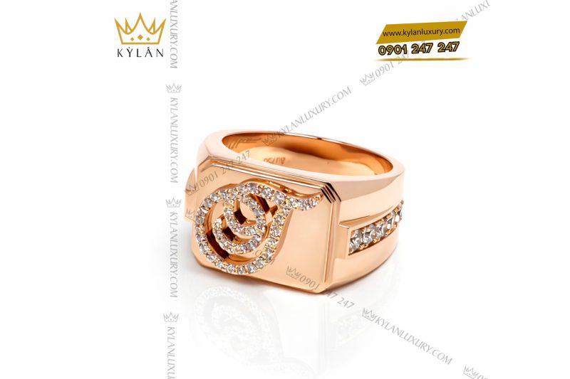 Nhẫn chữ T vàng hồng Au750 đính kim cương
