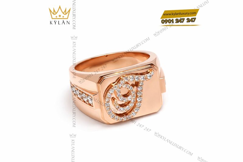 Nhẫn chữ T vàng hồng Au750 đính kim cương