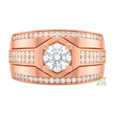 Nhẫn nam vàng hồng Au750 đính kim cương