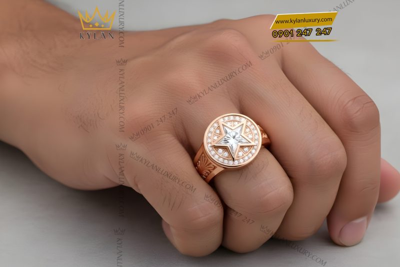 Nhẫn nam vàng hồng Au750 đính kim cương