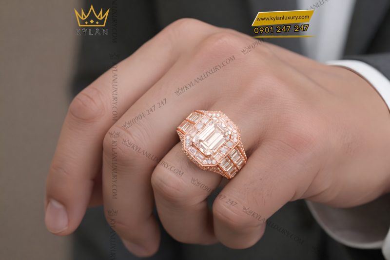 Nhẫn nam vàng hồng Au750 đính kim cương