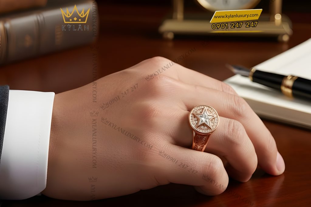 Nhẫn nam vàng hồng Au750 đính kim cương