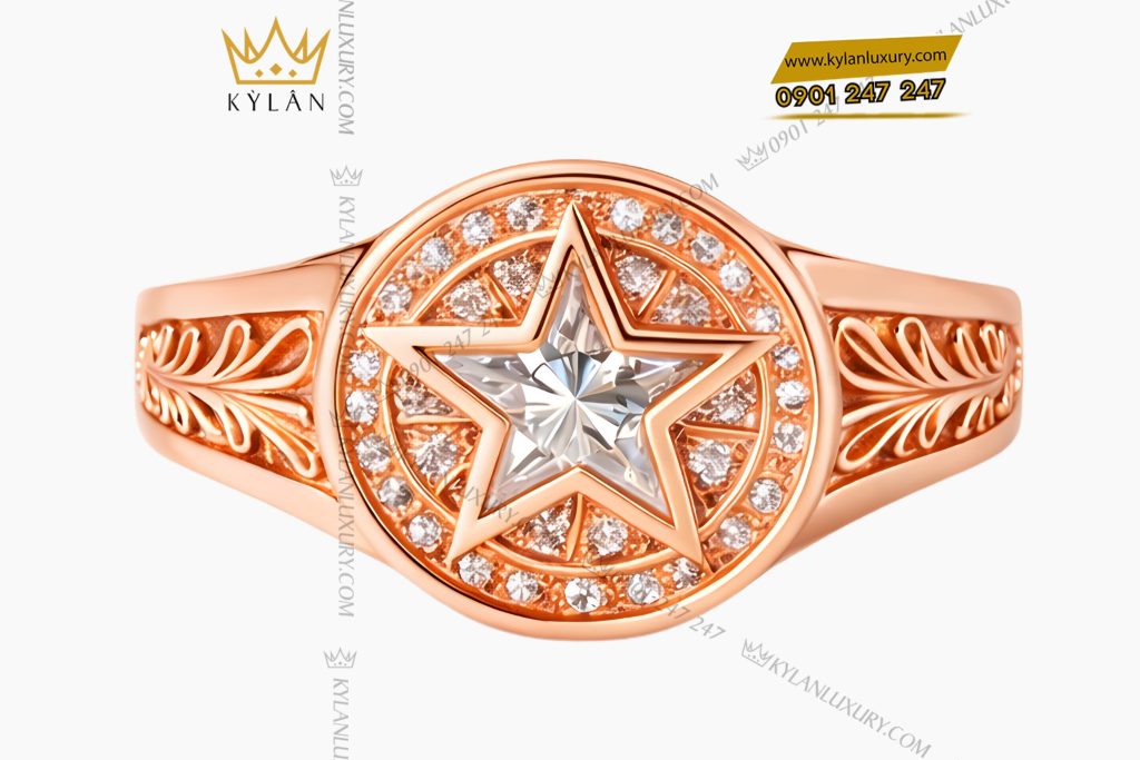 Nhẫn nam vàng hồng Au750 đính kim cương