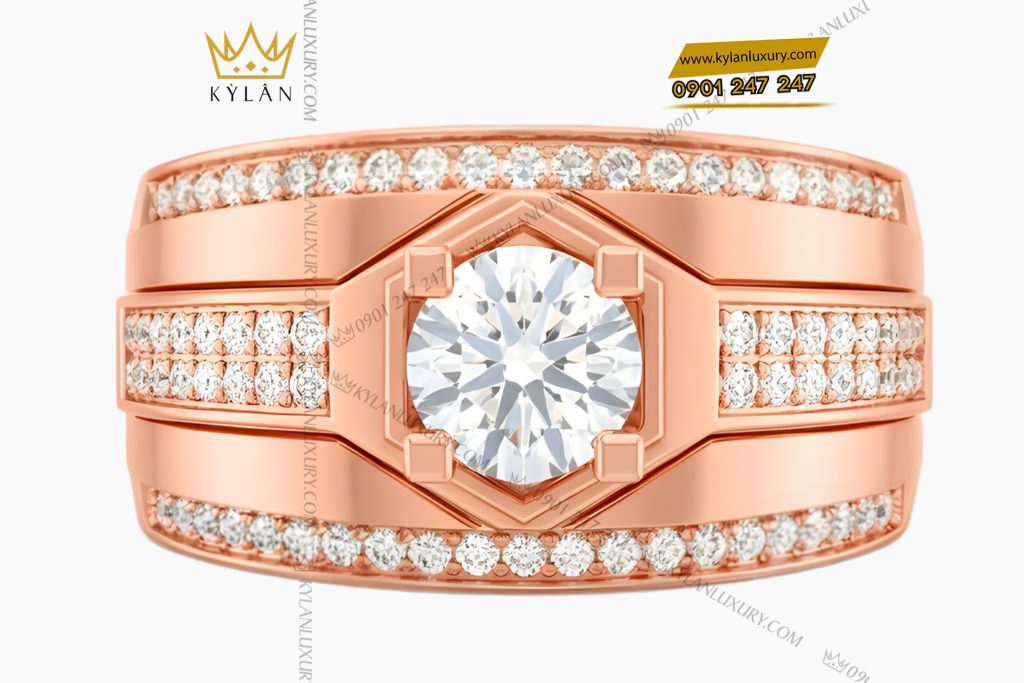 Nhẫn nam vàng hồng Au750 đính kim cương