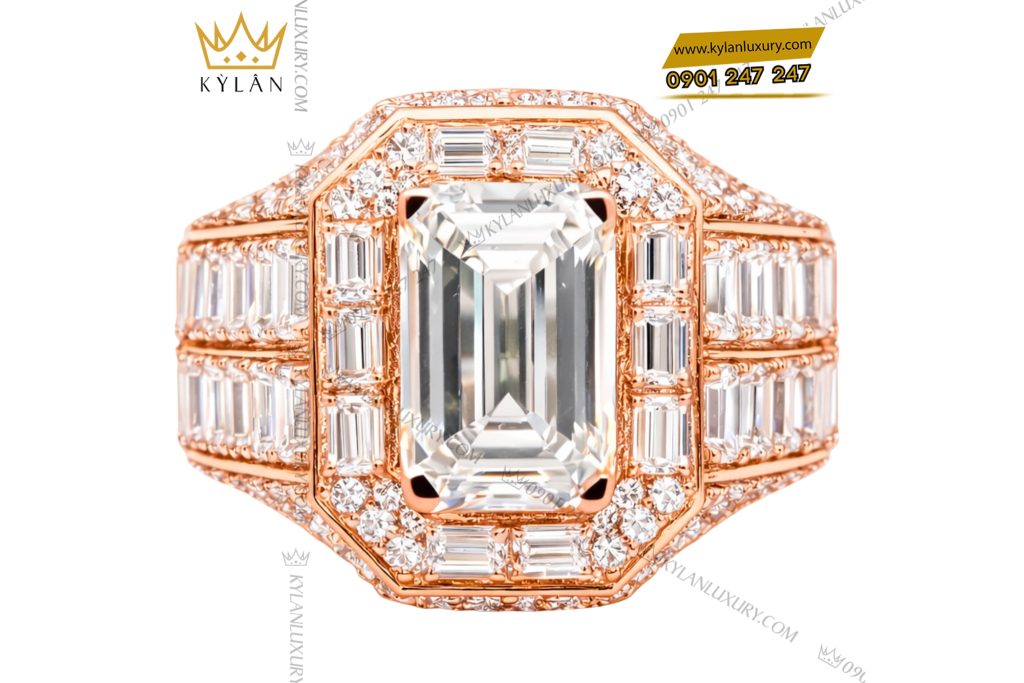 Nhẫn nam vàng hồng Au750 đính kim cương